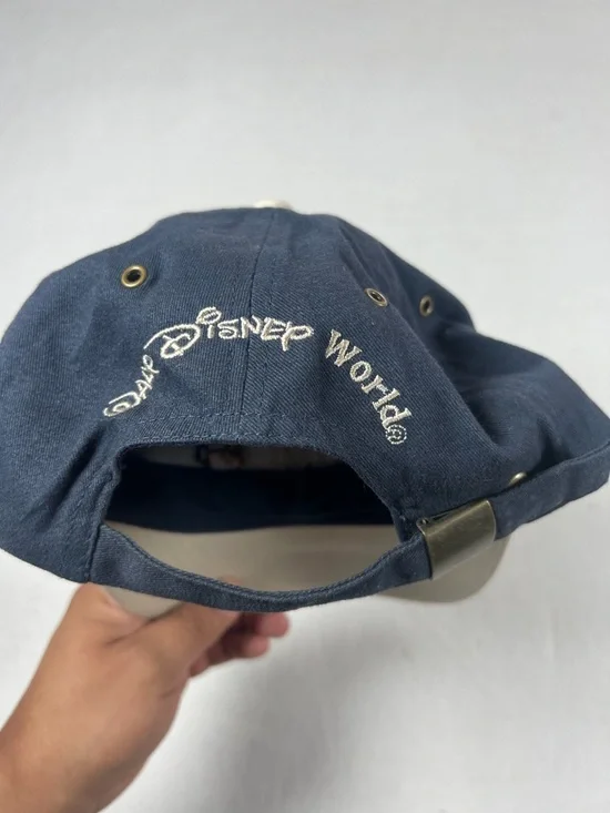 Vintage 90s Disney Mickey Mouse Big M Navy Cap Beige Brim One Size Unisex - Picture 6 of 7